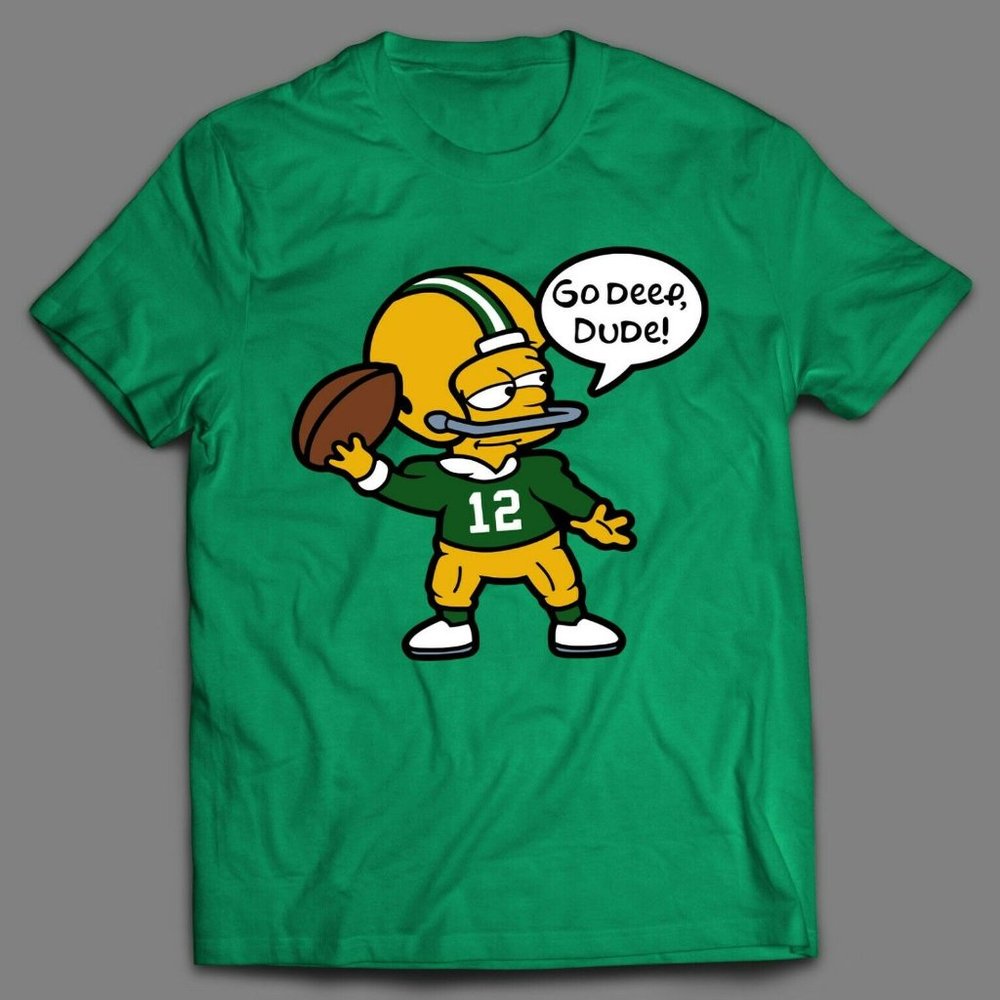 GO DEEP DUDE CARTOON RODGERS BART GREEN BAY TEE